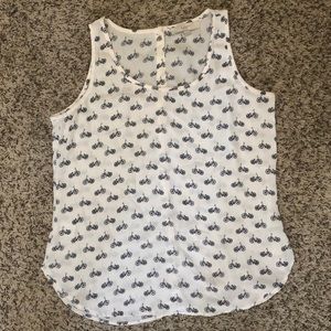 Bicycle tank top with button back and vintage bicycle motif.